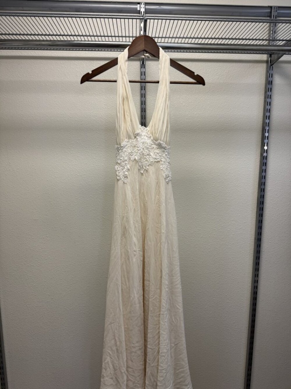 Roberta Lojacono Atelier Ivory Silk Halter Gown Guipure Lace IT 42 US 8-10